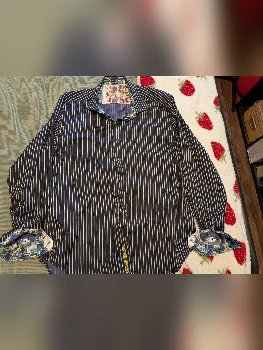 Robert Graham Alderaan Classic dress shirt black pinstripes size Large